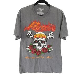 Poison Rock Band Concert Tee Skull Grunge 1988 Tour Music Acid Wash Gray Medium